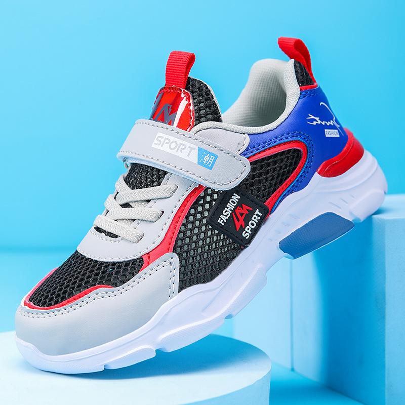 Новая кожаная поверхность мальчики повседневная обувь для бега 2025 досуг спорт досуг поверхность сетка досуг детская обувь для среднего и старшего возраста верх 40